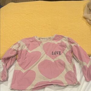 Zara Pink and Cream Love Heart Long Sleeve Tee